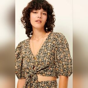 Sessun Aurea Cropped Tie Front Blouse Size XS